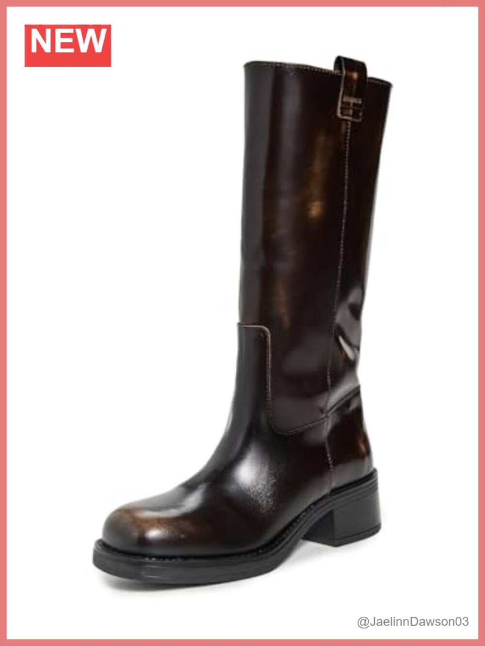 Leather Ankle Boots Patent Distressed Pull-On Stacked Heel